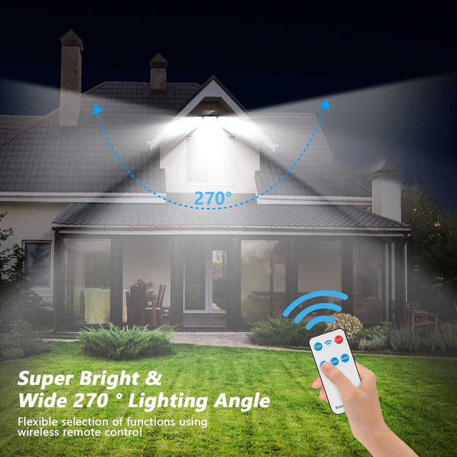 Solar Motion Sensor Outdoor Lights (2-Pack) with 288 LEDs & 2800LM: 270° Wide Angle, IP65 Waterproof, Remote-Controlled for Aussie Yards