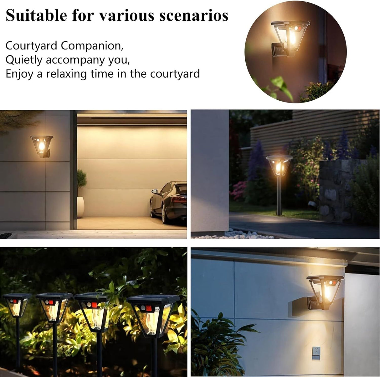 Solar Motion Sensor Wall Lights (2-Pack): 3-Mode Dusk-to-Dawn Waterproof for Patio, Garage & Garden Lighting