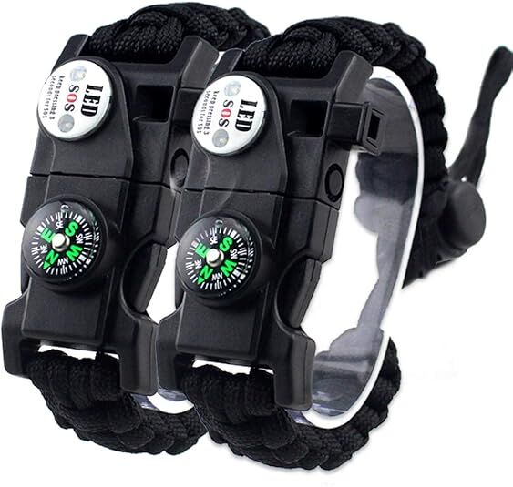 21 in 1 Survival Bracelet, Paracord Emergency Outdoor Sports Wristband Kit Waterproof Compass, SOS LED Light, Thermometer, Rescue Whistle, Fire