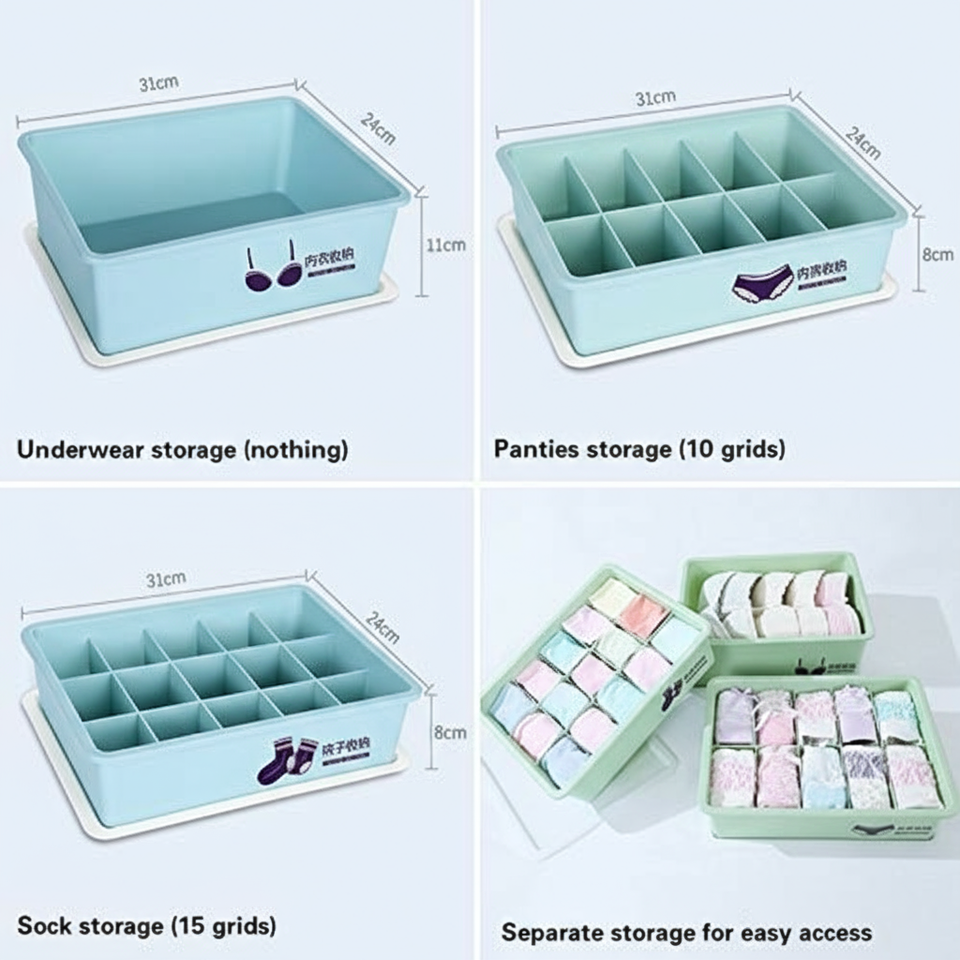 Underwear Panties Socks Box Close-fitting Clothing Storage Box Drawer Three-piece Cover with Compartment Household