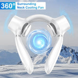 White Portable Neck Fan: Hands-Free Wearable Air Conditioner with 4000mAh Battery for Australian Travel & Daily Use - Low Angle