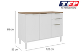 Base Kitchen Steel Cabinet/Cupboard with 3 Doors + 2 Drawers - Renova White Flat Pack DIY - Front View