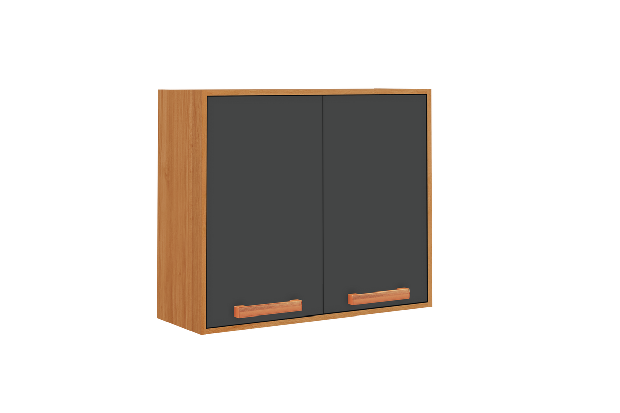 Flat Pack DIY Wooden Kitchen Wall Cabinet with 2 Doors + 2 Shelves in Graphite and Cinnamon Finish - Napoles
