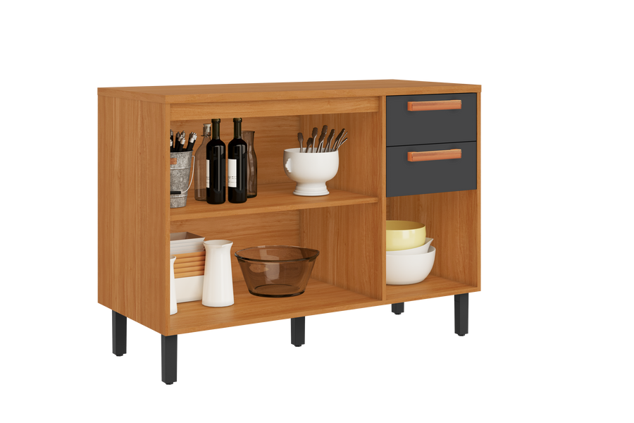Base Kitchen Wooden Cabinet/Cupboard with 3 Doors + 2 Drawers in Cinnamon Finish - Napoles Graphite Flat Pack DIY