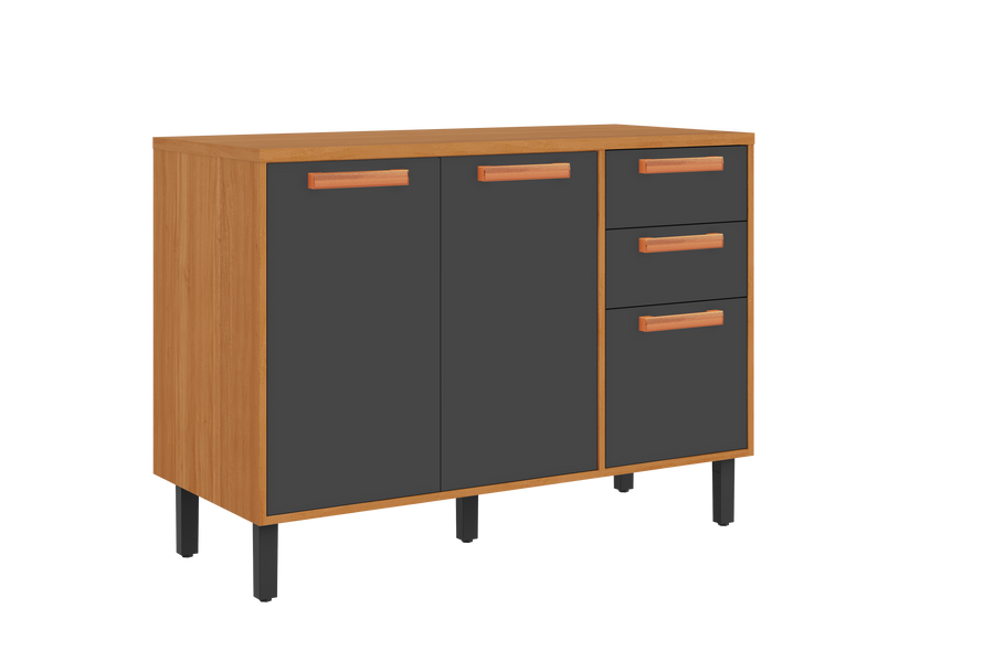 Base Kitchen Wooden Cabinet/Cupboard with 3 Doors + 2 Drawers in Cinnamon Finish - Napoles Graphite Flat Pack DIY