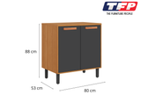 Base Kitchen Wooden Cabinet/Cupboard with 2 Doors in Cinnamon Finish - Napoles Graphite Flat Pack DIY - Front View