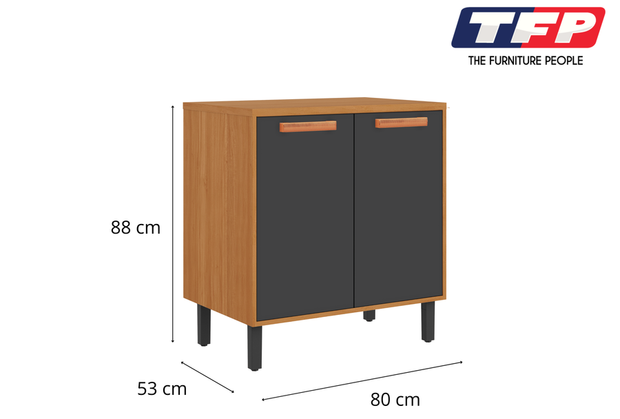 Base Kitchen Wooden Cabinet/Cupboard with 2 Doors in Cinnamon Finish - Napoles Graphite Flat Pack DIY