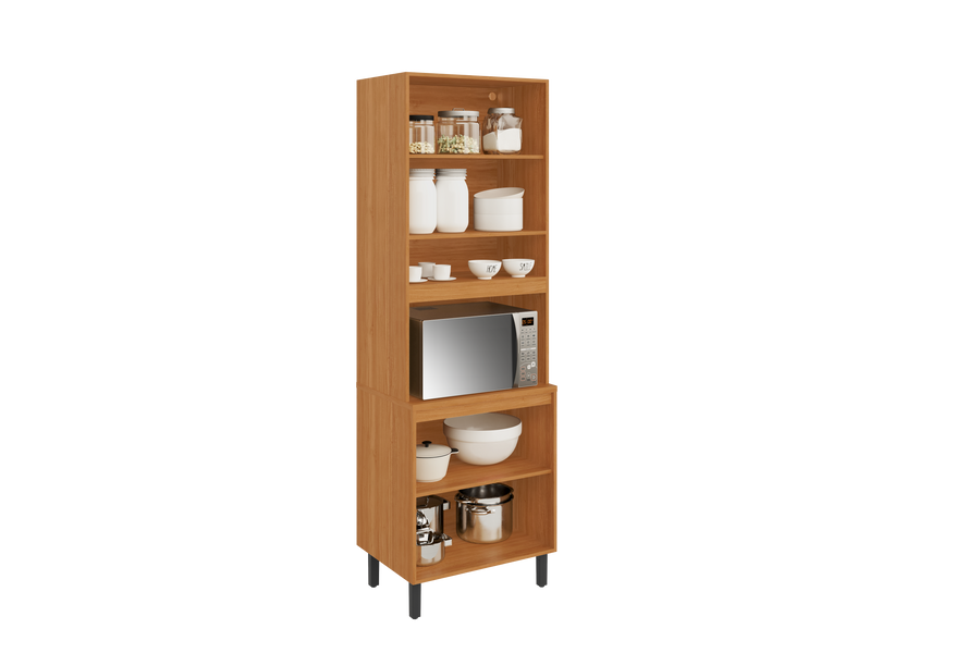 Flat Pack DIY Wooden Kitchen Cupboard/Pantry with 4 Doors + 6 Shelves in Graphite and Cinnamon Finish - Napoles
