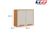 Flat Pack DIY Wooden Kitchen Wall Cabinet with 2 Doors + 2 Shelves in White and Cinnamon Finish - Napoles