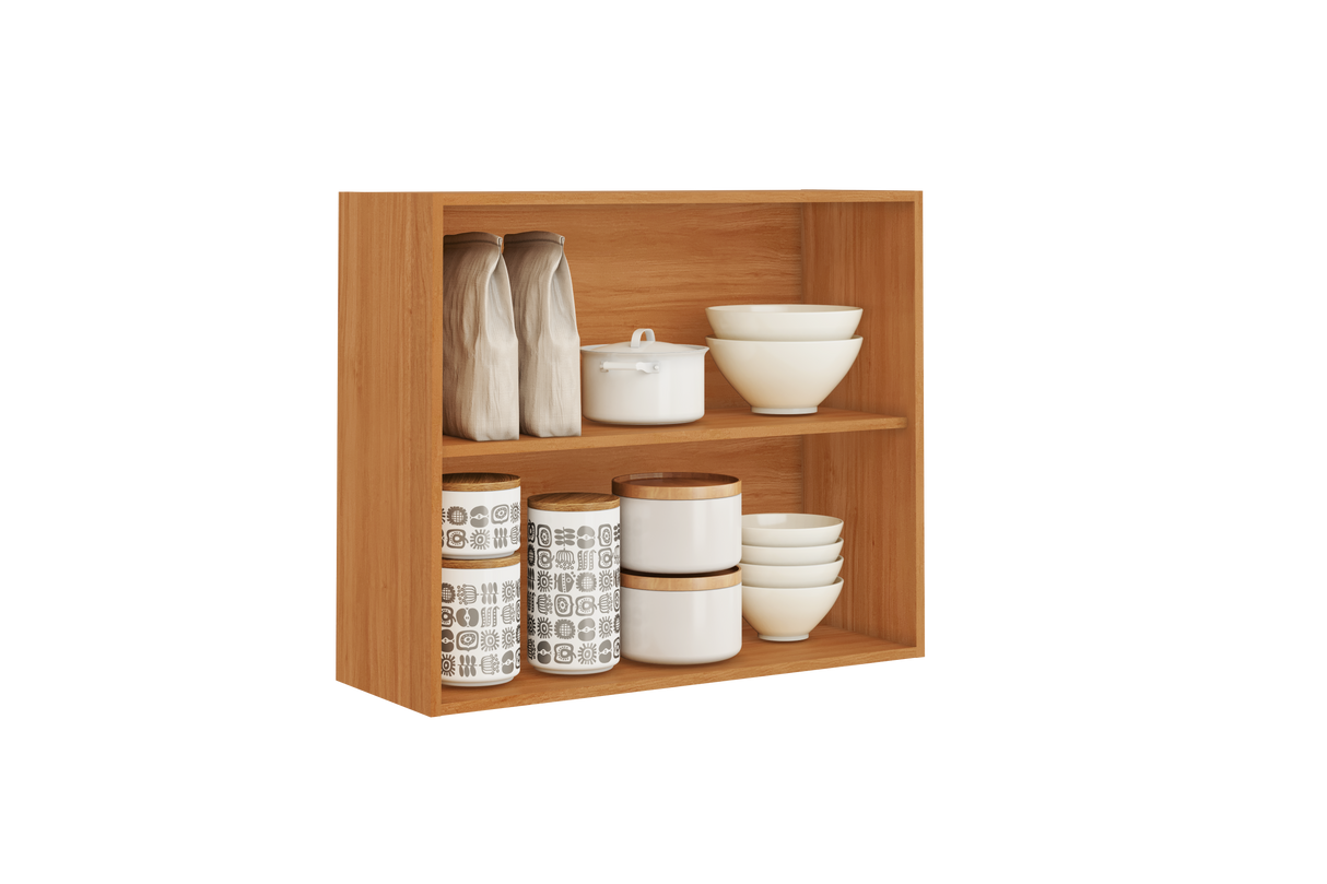 Flat Pack DIY Wooden Kitchen Wall Cabinet with 2 Doors + 2 Shelves in White and Cinnamon Finish - Napoles