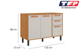 Base Kitchen Wooden Cabinet/Cupboard with 3 Doors + 2 Drawers in Cinnamon Finish - Napoles White Flat Pack DIY - Front View