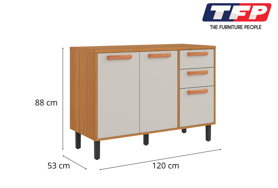Base Kitchen Wooden Cabinet/Cupboard with 3 Doors + 2 Drawers in Cinnamon Finish - Napoles White Flat Pack DIY