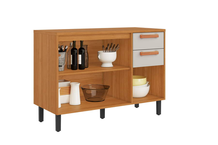 Base Kitchen Wooden Cabinet/Cupboard with 3 Doors + 2 Drawers in Cinnamon Finish - Napoles White Flat Pack DIY