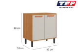 Base Kitchen Wooden Cabinet/Cupboard with 2 Doors in Cinnamon Finish - Napoles White Flat Pack DIY - Front View