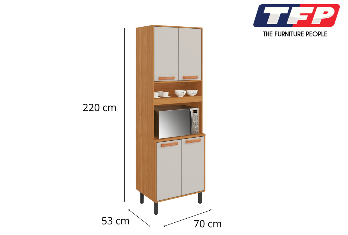 Flat Pack DIY Wooden Kitchen Cupboard/Pantry with 4 Doors + 6 Shelves in White and Cinnamon Finish - Napoles