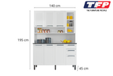 Free Standing White Flat Pack DIY Steel Kitchen Cupboard/Pantry with 8 Doors + 2 Drawers - Florenca - Front View