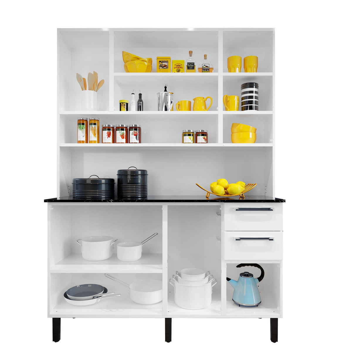 Free Standing White Flat Pack DIY Steel Kitchen Cupboard/Pantry with 8 Doors + 2 Drawers - Florenca