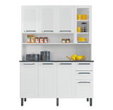 Free Standing White Flat Pack DIY Steel Kitchen Cupboard/Pantry with 8 Doors + 2 Drawers - Florenca