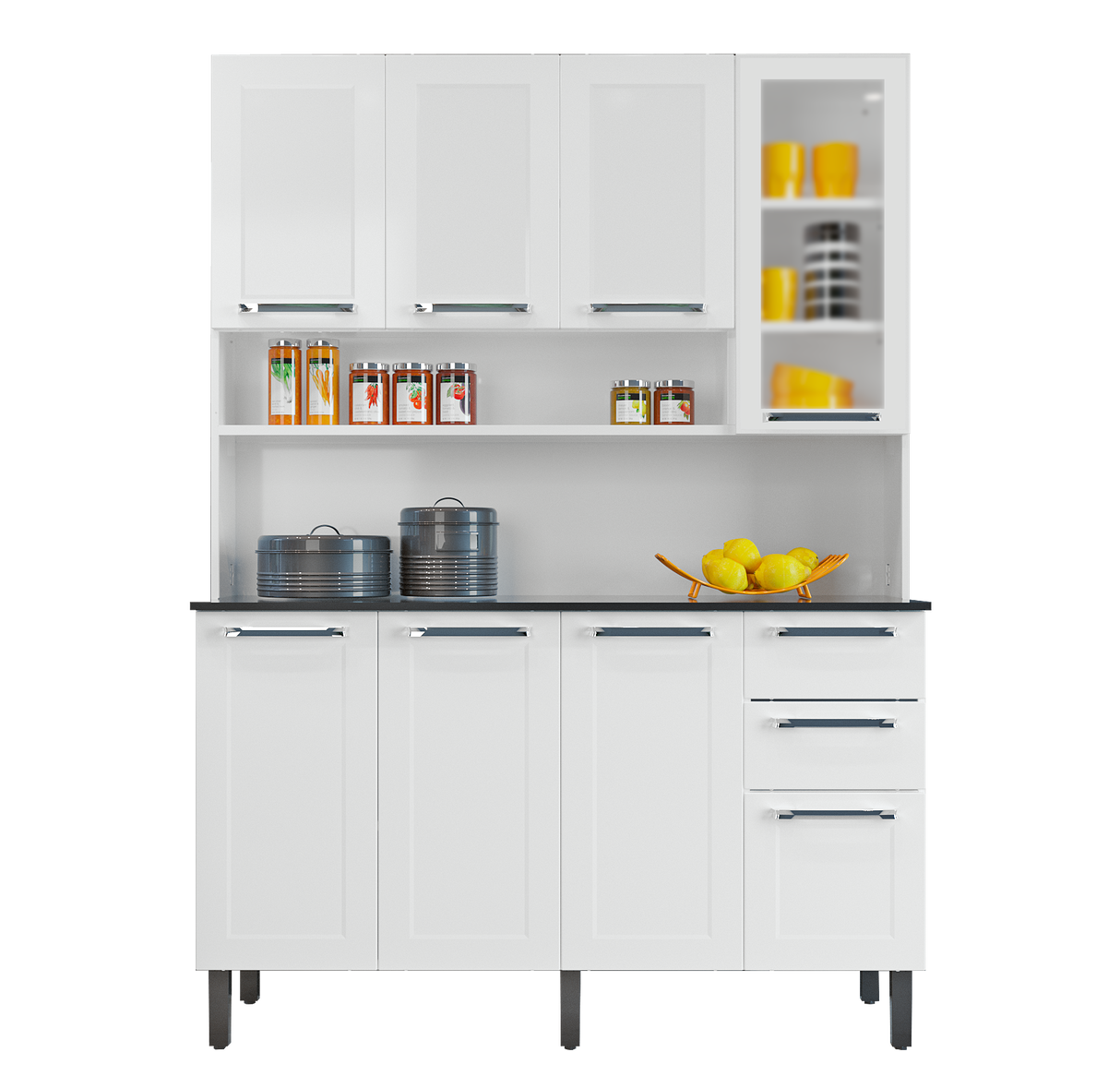 Free Standing White Flat Pack DIY Steel Kitchen Cupboard/Pantry with 8 Doors + 2 Drawers - Florenca