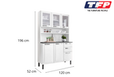 Free Standing Steel Kitchen Cabinet/Cupboard with Countertop Storage - Pratika White Flatpack DIY - Front View
