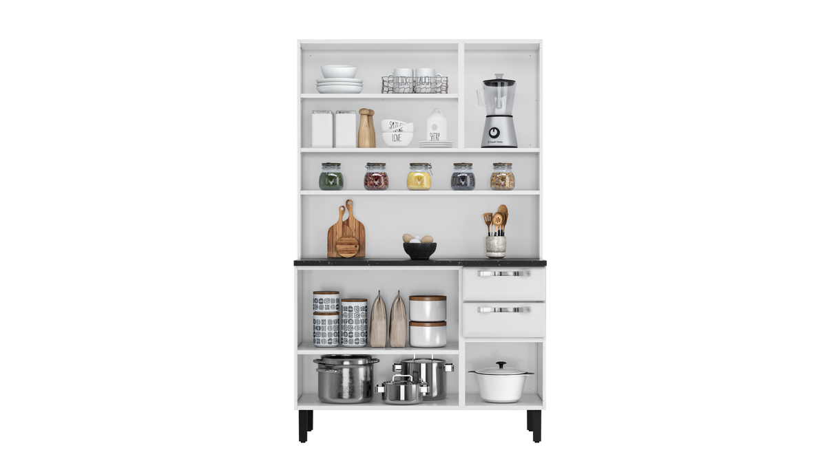 Free Standing Steel Kitchen Cabinet/Cupboard with Countertop Storage - Pratika White Flatpack DIY