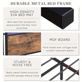 Double Bed Frame with Storage, Industrial Bed with Led Lights Headboard and 2 Drawers, Wooden Bed Frames with Charging Station, Noise Free, No Box Spring Needed, Easy Assembly, Rustic Brown - Side View