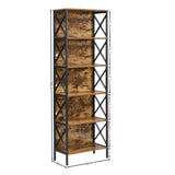 6 Tier Tall Bookshelf, Rustic Brown - Front View