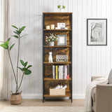 6 Tier Tall Bookshelf, Rustic Brown - Side View