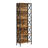 6 Tier Tall Bookshelf, Rustic Brown - Top-Down View