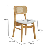 Rattan Back Dining Chairs Set of 2, White Faux Leather - Front View