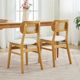 Rattan Back Dining Chairs Set of 2, White Faux Leather - Side View