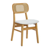 Rattan Back Dining Chairs Set of 2, White Faux Leather - Top-Down View