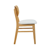 Rattan Back Dining Chairs Set of 2, White Faux Leather - 45-Degree Angle