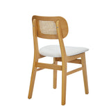 Rattan Back Dining Chairs Set of 2, White Faux Leather - Rear View