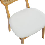 Rattan Back Dining Chairs Set of 2, White Faux Leather - Low Angle