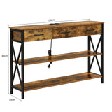 Console Table with 3 Drawers, Industrial Entryway Table with 3 Tier Storage Shelves - Side View