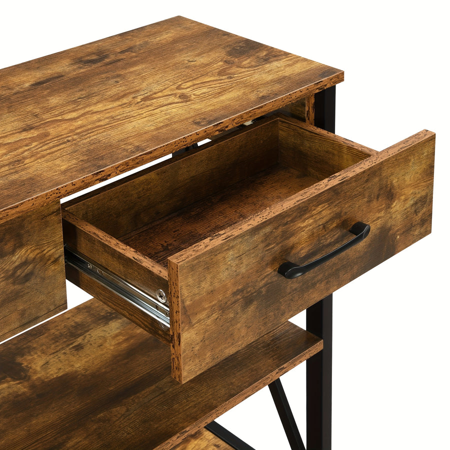 Console Table with 3 Drawers, Industrial Entryway Table with 3 Tier Storage Shelves