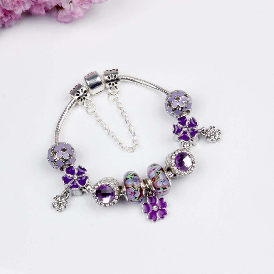 Purple Floral Pendant Bracelet(18cm)