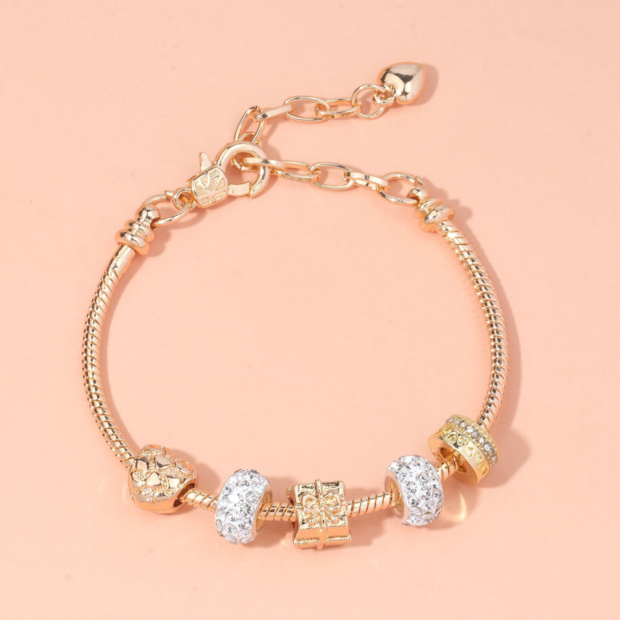 Rose Gold Crystal & Heart Charm Bracelet(rose gold,16cm)