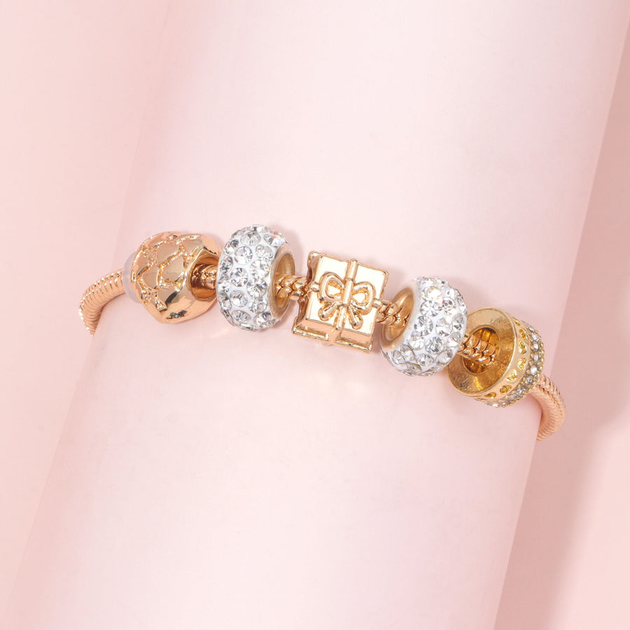 Rose Gold Crystal & Heart Charm Bracelet(rose gold,16cm)