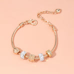 Rose Gold Crystal & Heart Charm Bracelet(rose gold,16cm)