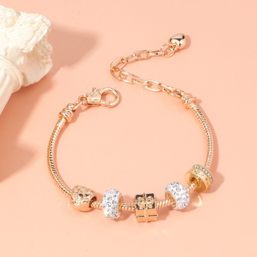 Rose Gold Crystal & Heart Charm Bracelet(rose gold,19cm)