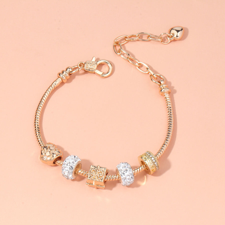 Rose Gold Crystal & Heart Charm Bracelet(rose gold,19cm)