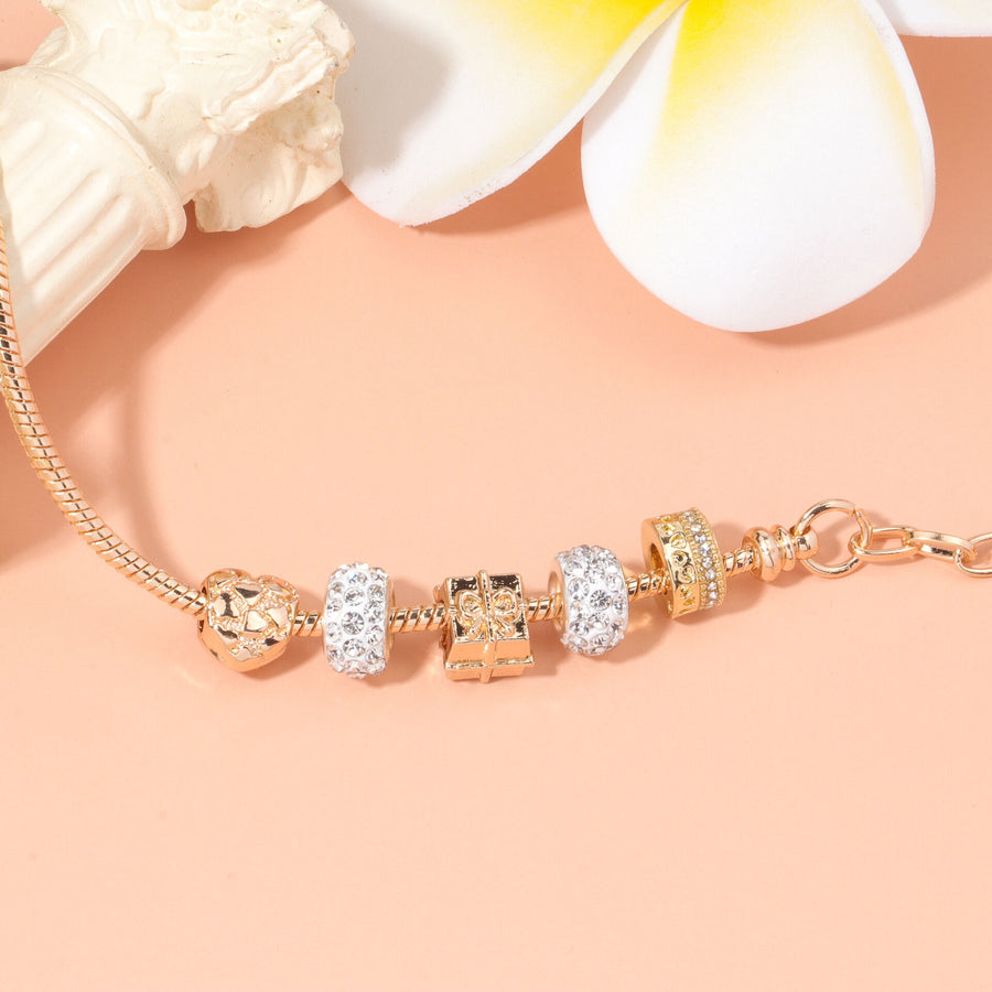 Rose Gold Crystal & Heart Charm Bracelet(rose gold,19cm)