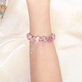 Rhinestone Heart & Bead Alloy Plated Bracelet with Happy Lock Pendant(19cm) - Front View