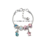 Rhinestone Star Alloy Bracelet with Mermaid & Turtle Charms Cute Pig & Glass Beads Jewelry(17cm)