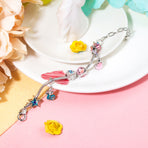 Rhinestone Star Alloy Bracelet with Mermaid & Turtle Charms Cute Pig & Glass Beads Jewelry(18cm)