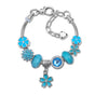 Blue Magnolia Alloy Bracelet with Rhinestones & Glaze Beads(17cm)