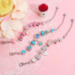 Blue Magnolia Alloy Bracelet with Rhinestones & Glaze Beads(17cm)