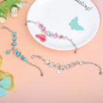 Blue Magnolia Alloy Bracelet with Rhinestones & Glaze Beads(19cm)